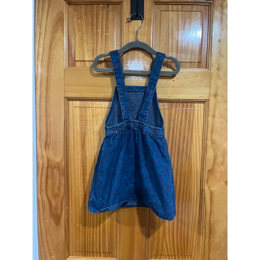 Vintage Oshkosh Bgosh Girls Turquoise Floral Overall Dress Made in USA Size 4T